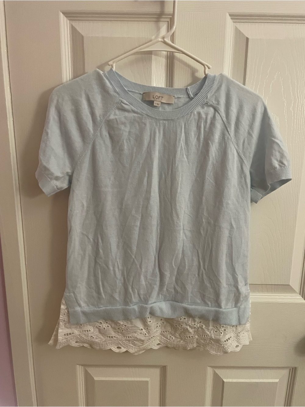 LOFT Soft Pale Blue Crewneck Tee with Ribbed Neck